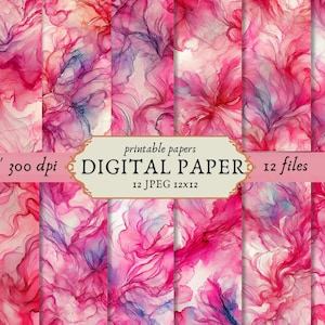Watercolor Neon Pink Colors digital paper bundle, Hot Pink scrapbook paper, abstract neon watercolor background, Commercial Use Printable