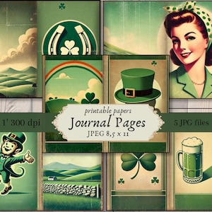 Kit éphémères irlandais pour le journal indésirable, ensemble de papiers de scrapbooking pour la Saint-Patrick, lot de travaux manuels verts imprimables, ensemble de feuilles de collage folio numérique Irlande1