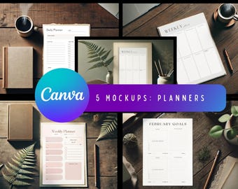 Maqueta de planificador Canva: Plantilla rústica A4 con escritorio de madera (descarga digital)