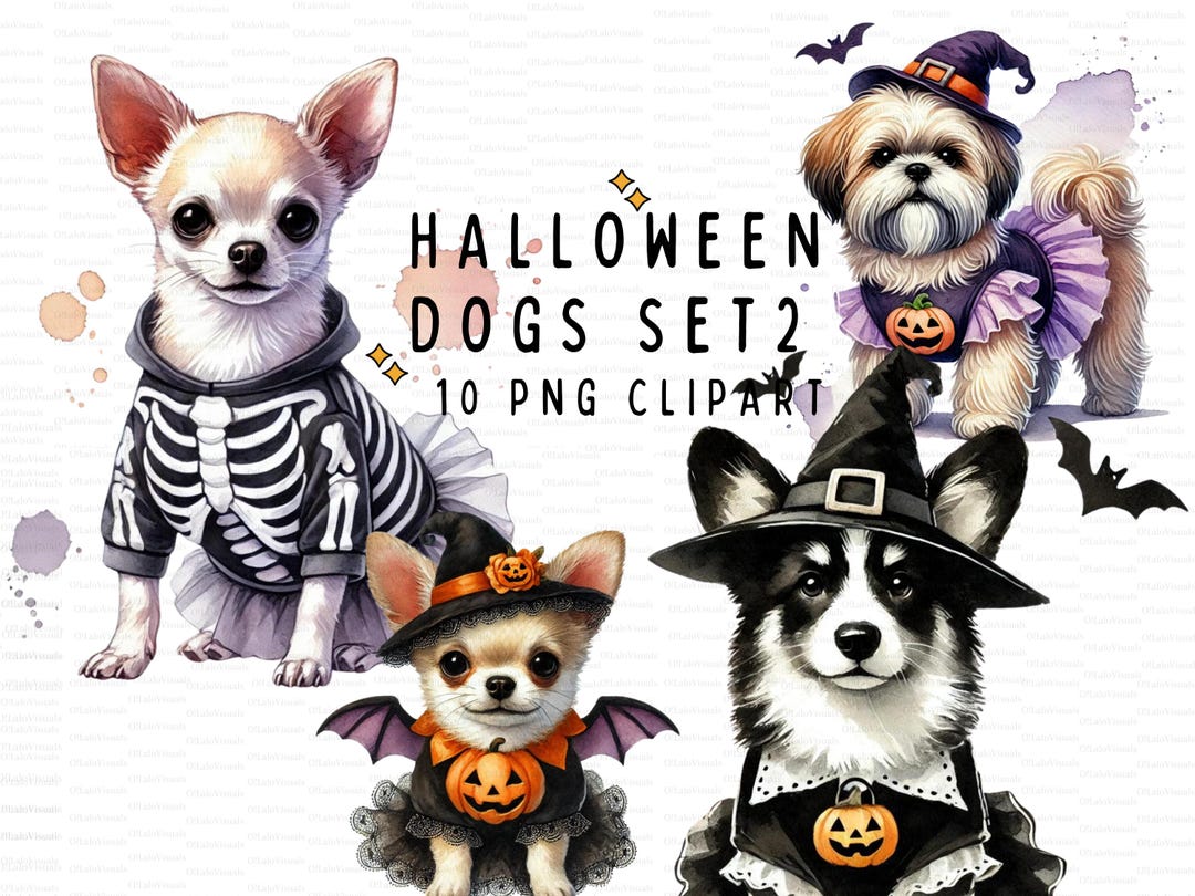 Halloween Dog Clipart Bundle: Watercolor PNG Files (digital Download ...
