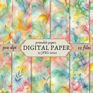 Aquarell Frühlingsfarben Papierbund, Aquarell Scrapbook Papier, abstrakte Hochzeit Aquarell Hintergrund, bunter digitaler Download