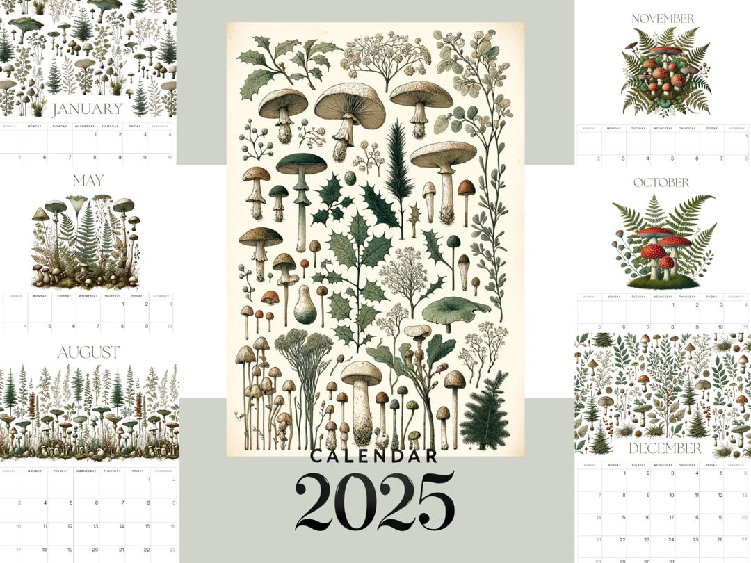 Vintage Botanical Printable A4 Calendar 2025 Plants Mushrooms Prints ...