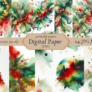 Printable Watercolour Christmas Digital Paper, Christmas Ephemera, Fantasy Noel Xmas Pages, Download Junk Journal, Scrapbooking, Card Making