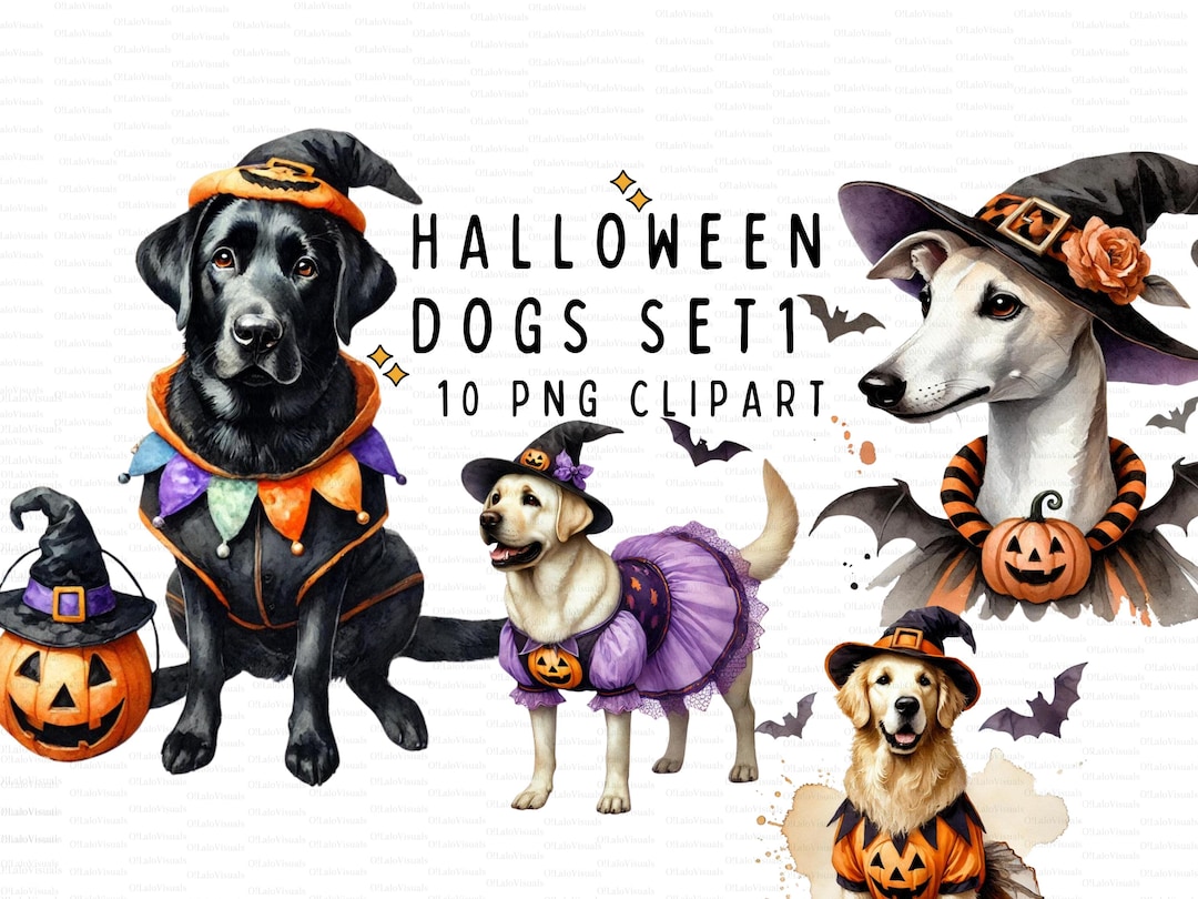 Dog in Halloween Costume Clipart Bundle | 10 High-quality PNG | Digital ...
