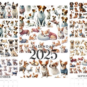 2025 Desk Calendar Dog Printable Wall Calendar Dog Owner Watercolor Print Dog Calendar Pdf, Jpg Dog Gift Dog Lovers Dog Mom Desk planner