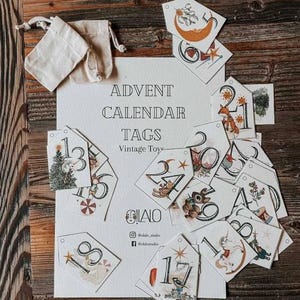 Afdrukbare adventskalendernummers Aftellen kerst Adventnummers jpg DIY adventskalender Tags afdrukken en knippen Adventsticker nummers 1-24