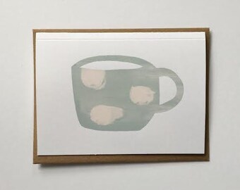 Light Pink Dots & Pale Blue Cup Greeting Card - 2014
