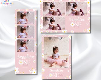 Daisy Photobooth Template | 1st Birthday & Baby Shower Floral Design | Editable PSD and Canva