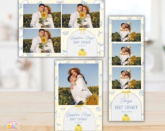 Plantilla editable para fotomatón de baby shower con temática de limones (Canva y PSD) / Marco para fotomatón de baby shower con temática de limonada azul / Imprimible para fiesta de verano italiana