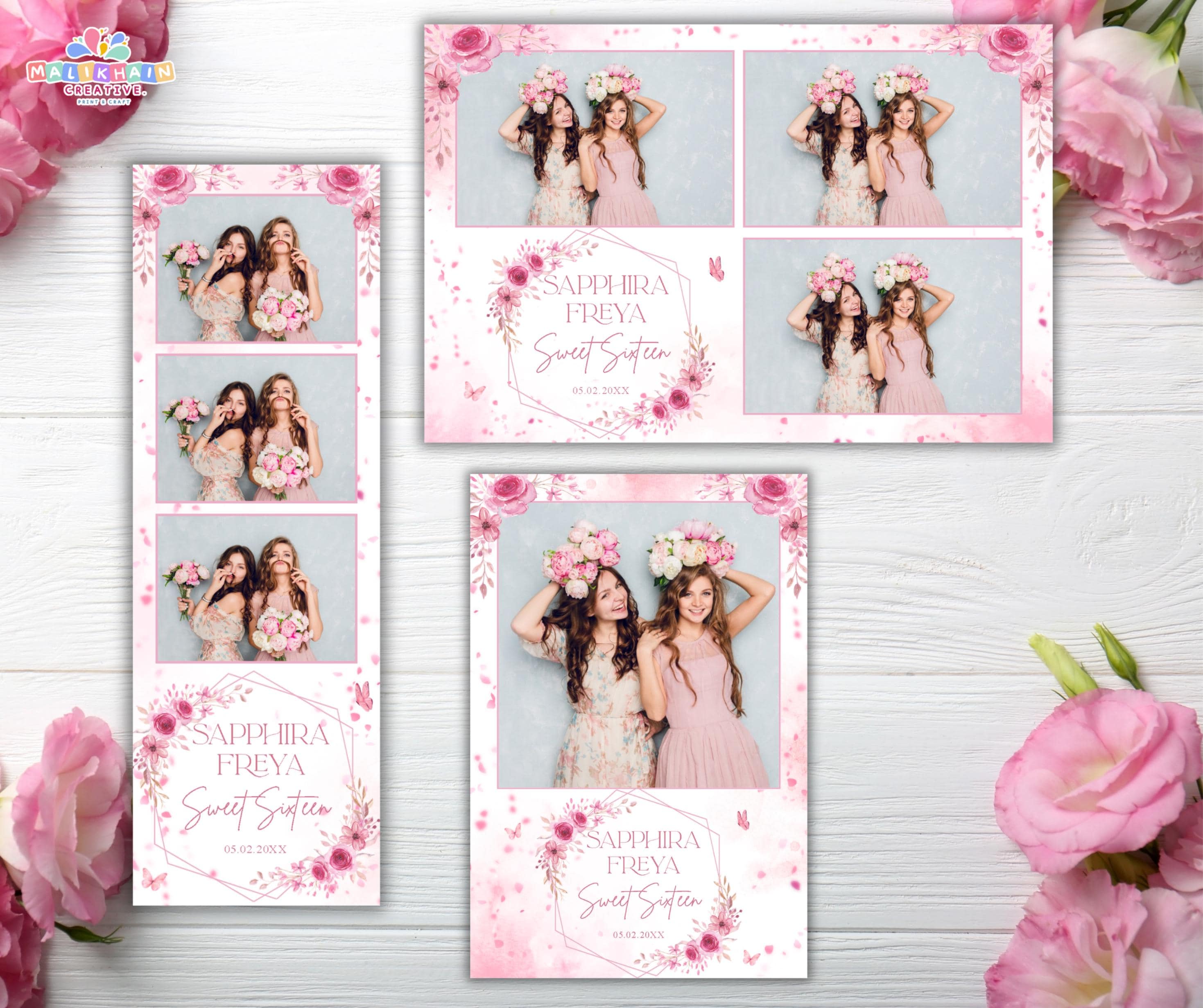 フォトブース フラワーピンク Pink Floral Photo Booth Template - Etsy