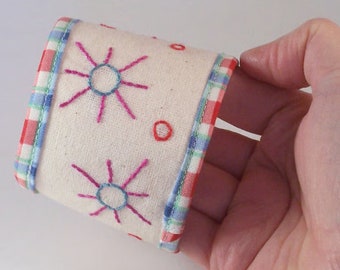 Sunny Embroidered Cotton Textile Cuff with Button Fastening