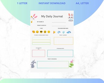 Kids Daily Journal Printable, Journal For Kids, Diary For Children, Kids Activity Drawing Page, Digital Download