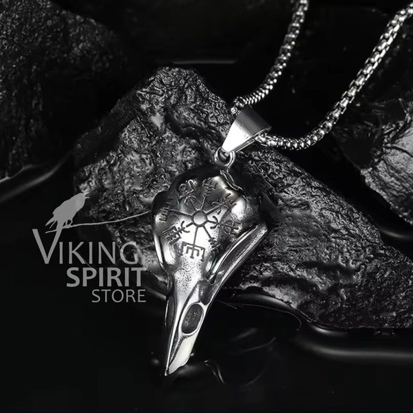 VIKING Raven Skull Necklace Nordic Pendant Odin Ravens Chain - Norse Mythology/Scandinavian/Jewelry/