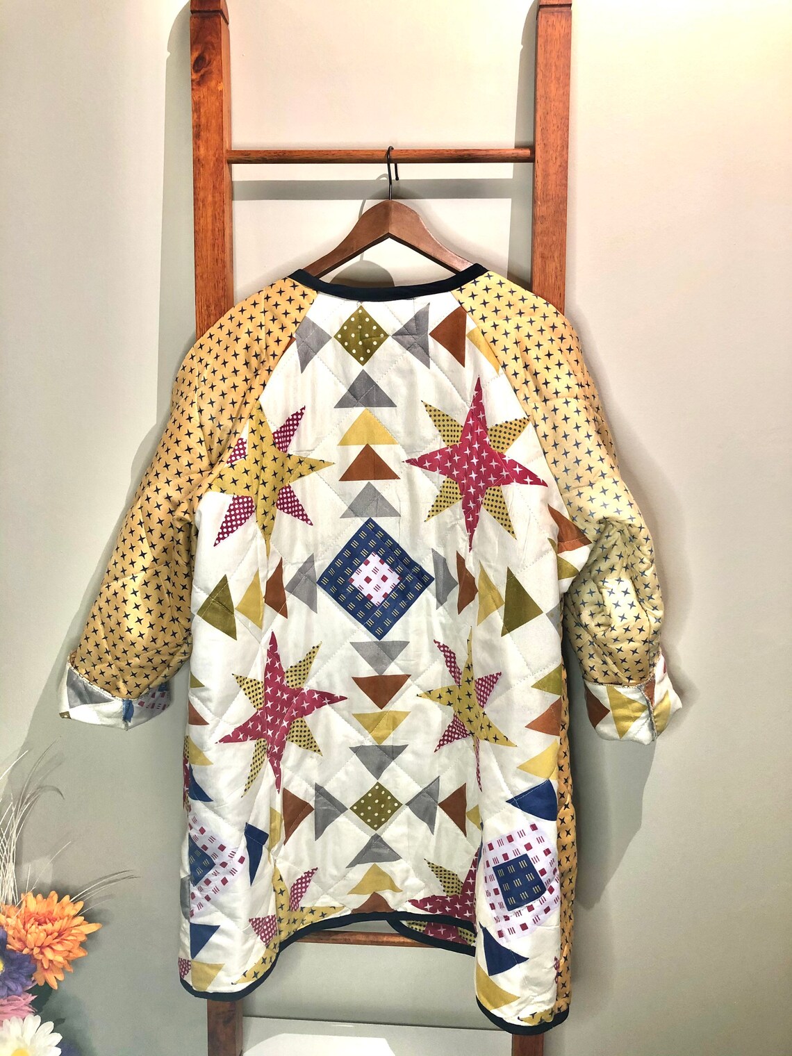 Quilted Jacket Coat Stars Boho Repurposed Etsy