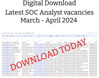 Más de 180 de los últimos puestos de analista de SOC en el Reino Unido entre marzo y abril de 2024. Descargue, administre, realice un seguimiento y presente su solicitud utilizando estos datos.