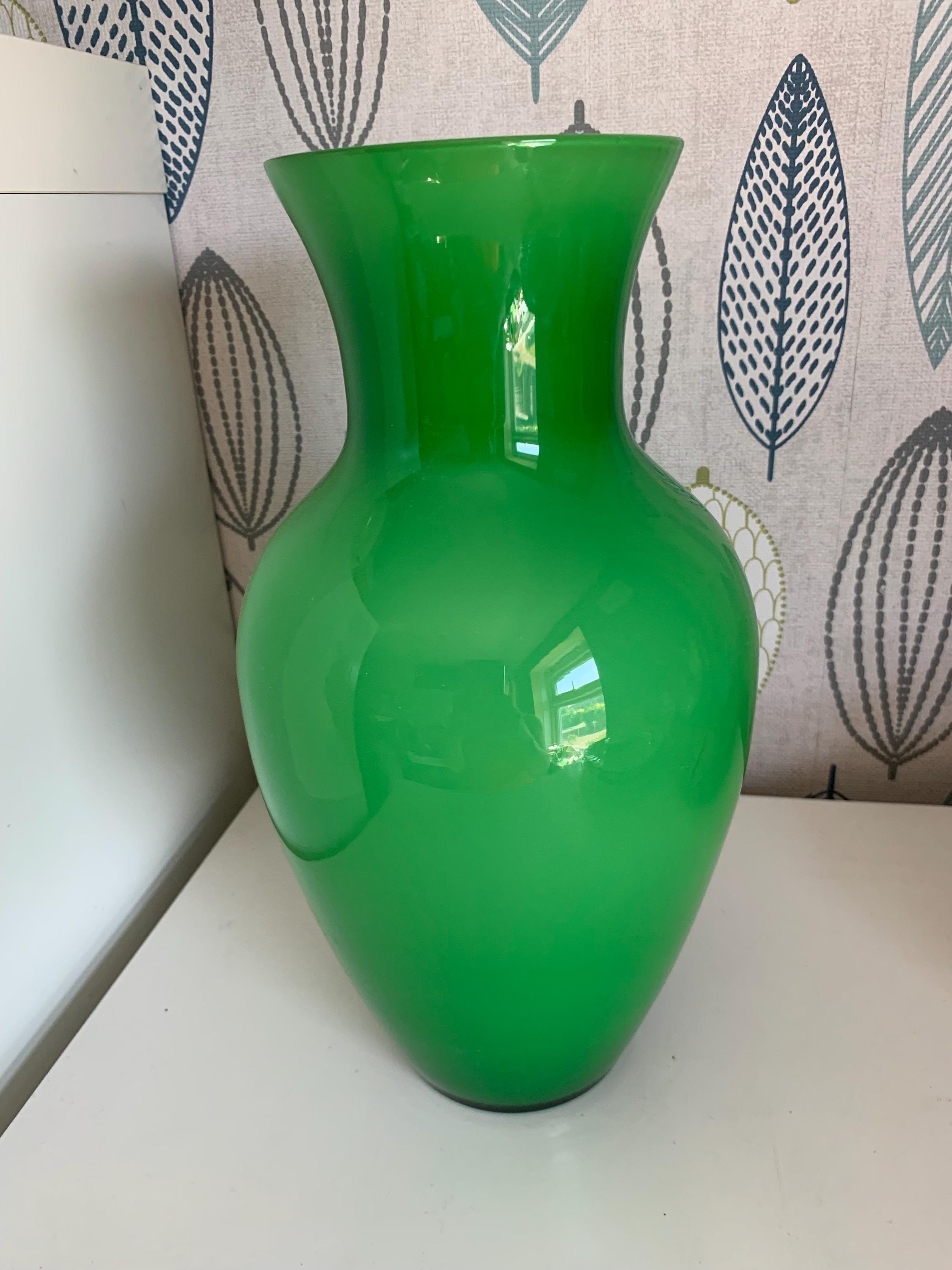 Large Vintage Cased Glass Green Vase.