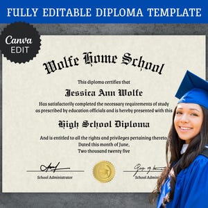 Diploma personalizado, Diploma de bachillerato, Plantilla de diploma, Diploma con sello, Plantilla de diploma editable, Diploma personalizado para educación en casa