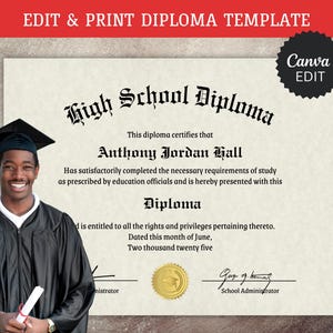 High School Diploma, Diploma Template, Diploma with Seal, Editable Diploma Template, Homeschool Certificate, Homeschool Diploma