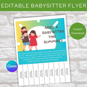 Babysitter Flyer, Editable Babysitting Flyer for Child Care, Babysitter Template