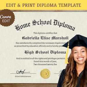 Home School Diploma, High School Diploma, Diploma Template, Diploma with Seal, Editable Diploma Template, Homeschool Certificate