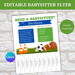 Babysitter Flyer, Editable Babysitting Flyer for Child Care, Babysitter Template