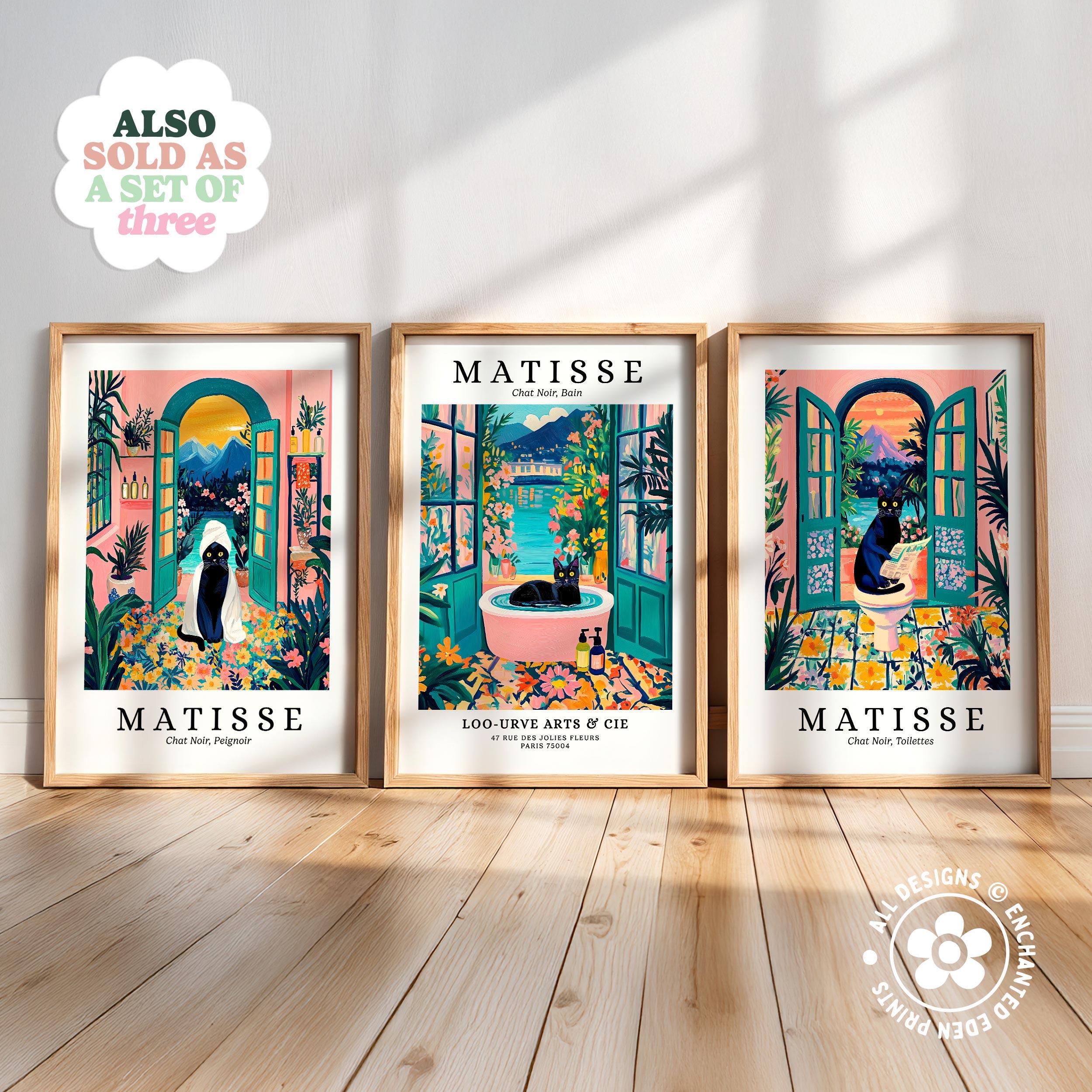 Black Cat in Bath Tub Art Print: Henri Matisse Style Funny Bathroom ...