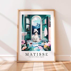Tuxedo schwarze Katze in einer Robe Druck, Matisse Poster, lustige Badezimmer Wandkunst, Dopamin Dekor, Mid Century Modern Kunst, Henri Matisse