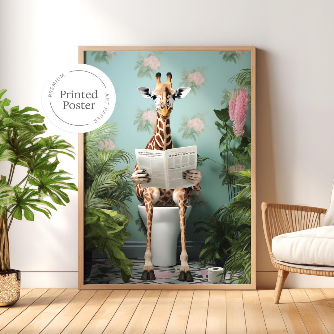 Funny Giraffe Bathroom Poster Print Vibrant Animal on Toilet Poster ...