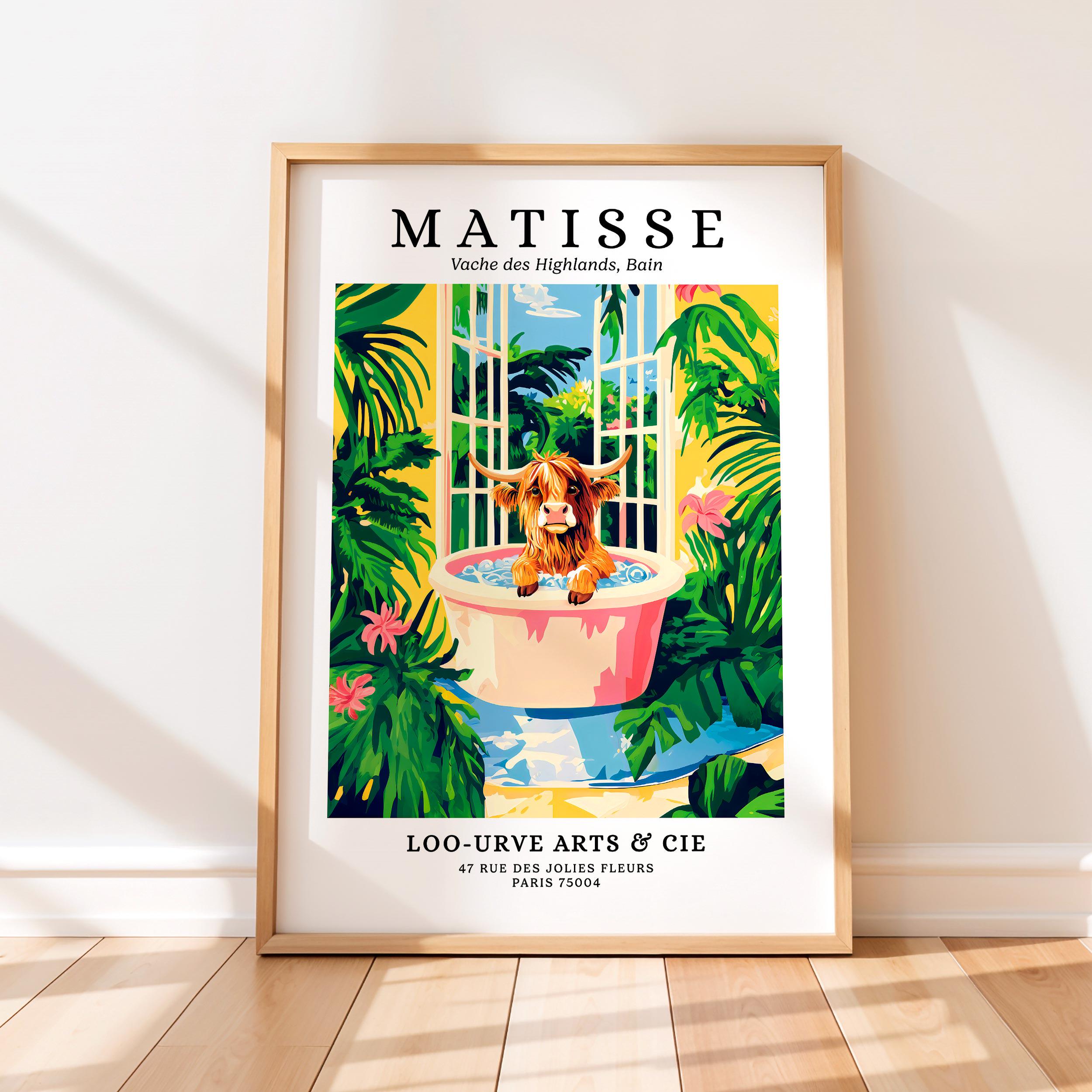 Highland Cow in Bath Tub Art Print: Henri Matisse Style Funny Bathroom ...