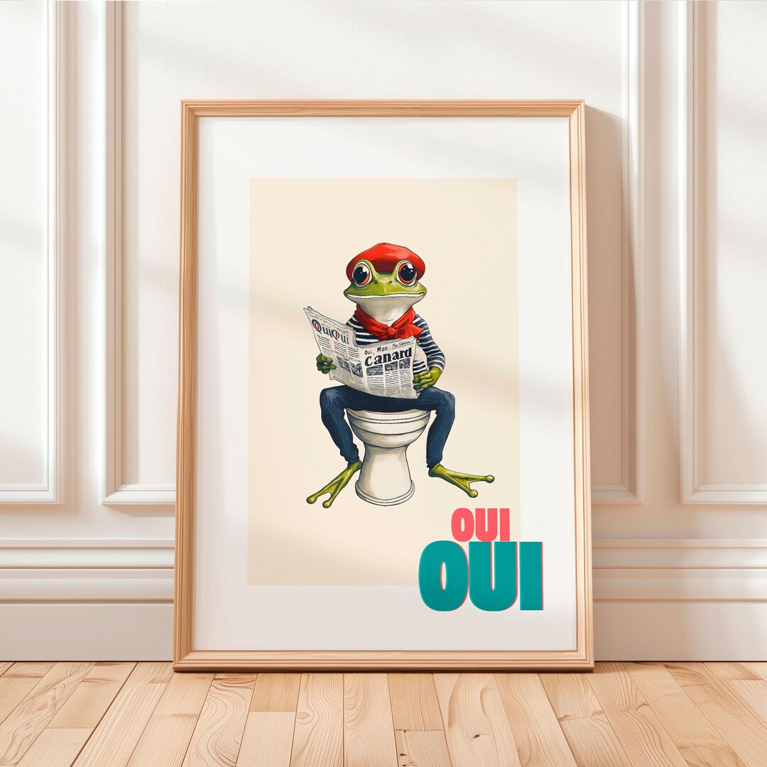 OUI OUI Bathroom Print, Frog on Toilet Poster, Funny Toilet Wall Art ...