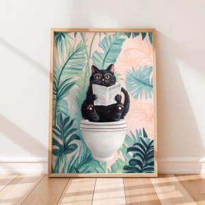 Black Cat on Toilet Print, Funny Bathroom Wall Decor, Funny Posters, Toilet Wall Art, Funny Cat Poster, Pooping Print, Bathroom Wall Art