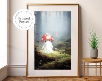Cute Mushroom Ghosts Art Poster - Vintage Dark Academia Gothic Print for Wall Decor, Cottagecore Witch Art, Unique Printed Poster
