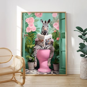 Zebra auf Toilette Poster, lustige Badezimmer Kunst, Garderobe Wandkunst, Maximalist Dekor, Funky Badezeit Dekor, Funky Badezimmer Wandkunst