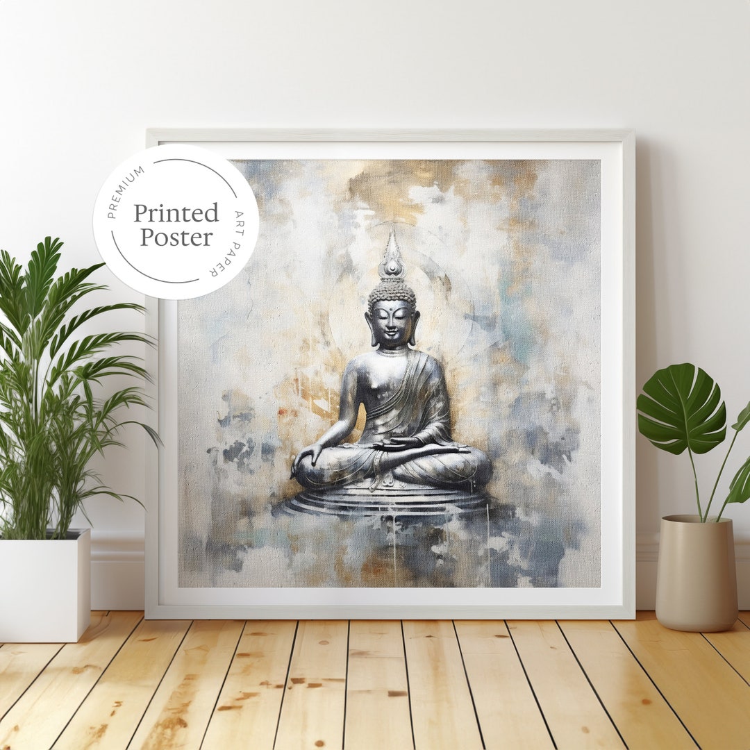 Zen Gautama Buddha Painting, Gold Metallic Foil, Calming Home Decor for ...
