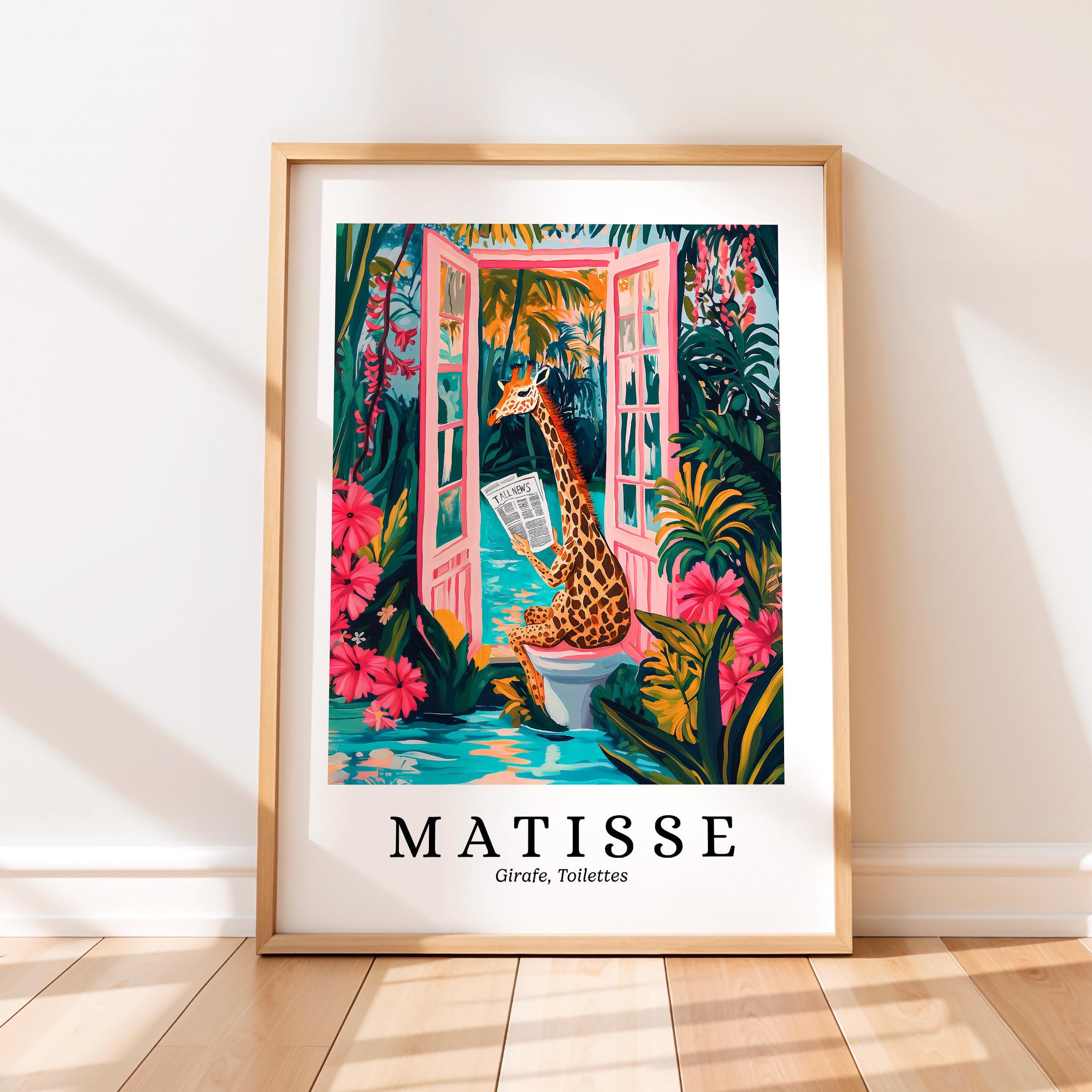 Giraffe on Toilet Art Print: Henri Matisse Style Funny Bathroom Wall ...