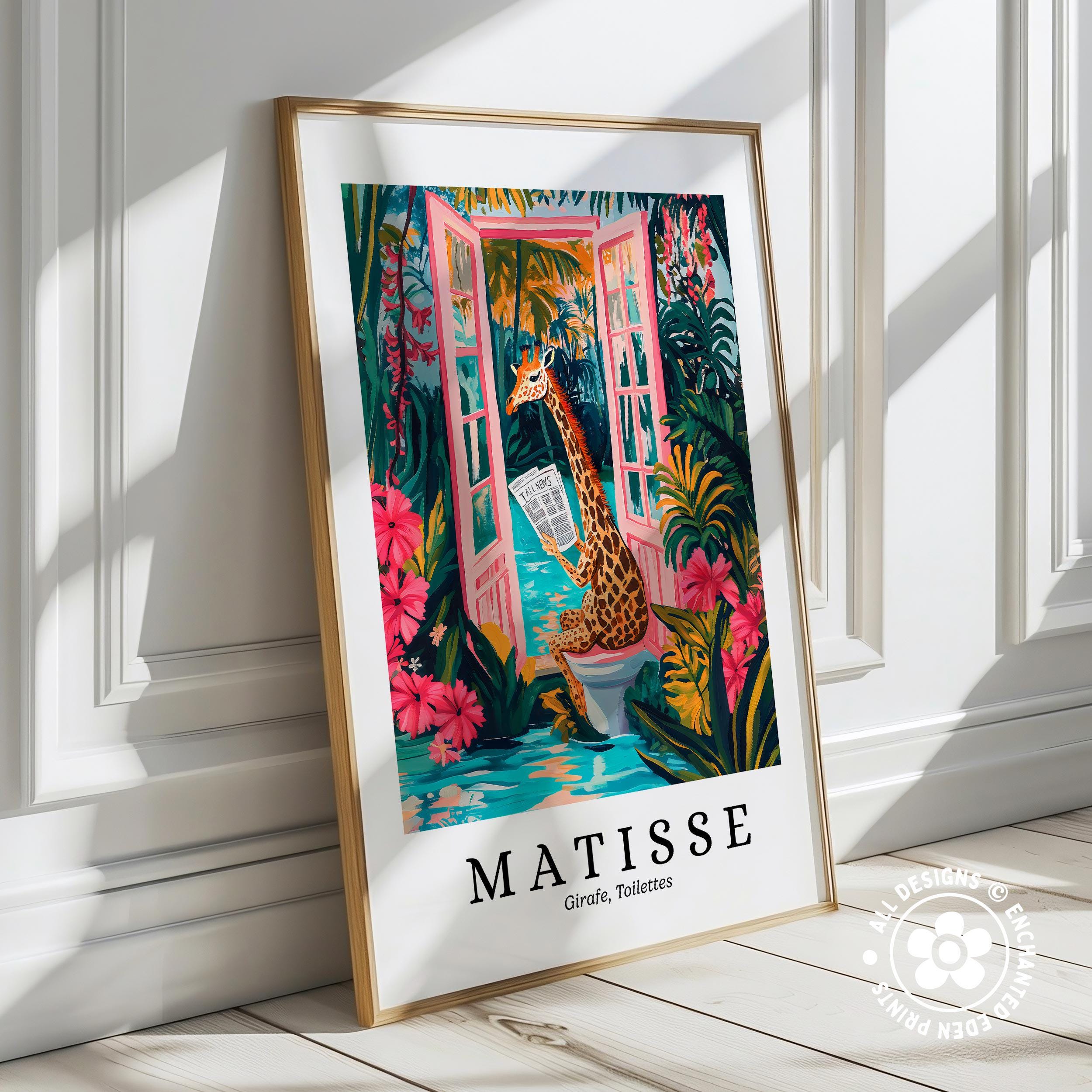 Giraffe on Toilet Art Print: Henri Matisse Style Funny Bathroom Wall ...