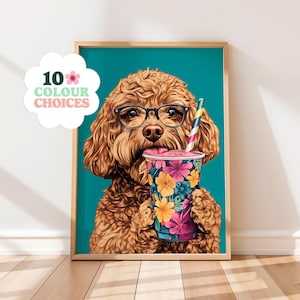 Cockapoo Drinking Smoothie Wall Art, Coffee Lover Print, Dog Gift, Funny Dog Poster, Dining Room & Kitchen Wall Decor, Trendy Print