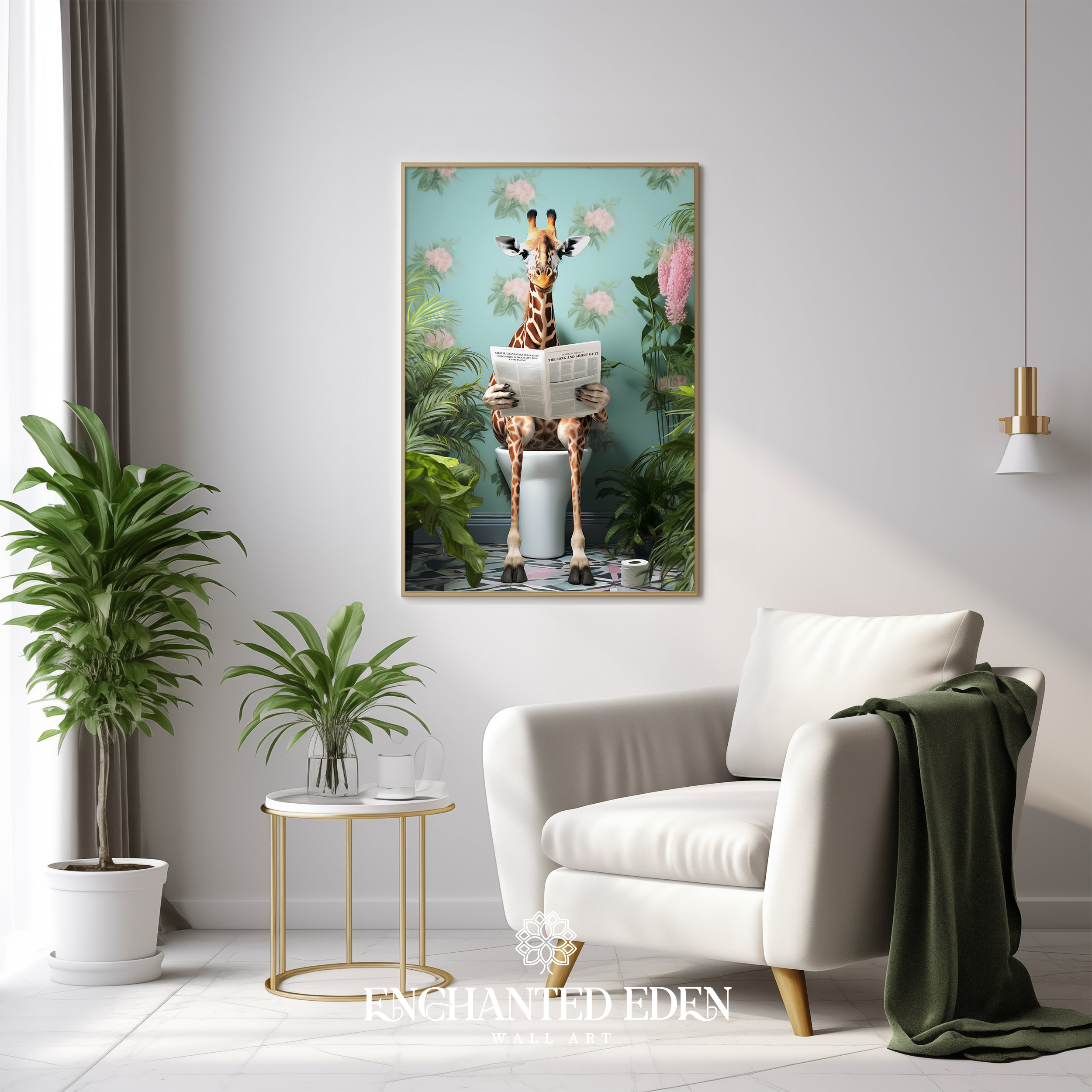 Funny Giraffe Bathroom Poster Print Vibrant Animal on Toilet Poster ...