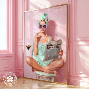 Trendy Retro Coquette Print: 1950s Better Late Than Ugly Newspaper Quote Poster, Girly Wall Art image 6