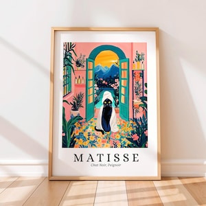 Schwarze Katze in einer Robe Poster, Matisse Druck, Lustiges Badezimmer Wandkunst, Dopamin Dekor, Mid Century Modern Kunst, Henri Matisse Stil, Katzen Geschenk