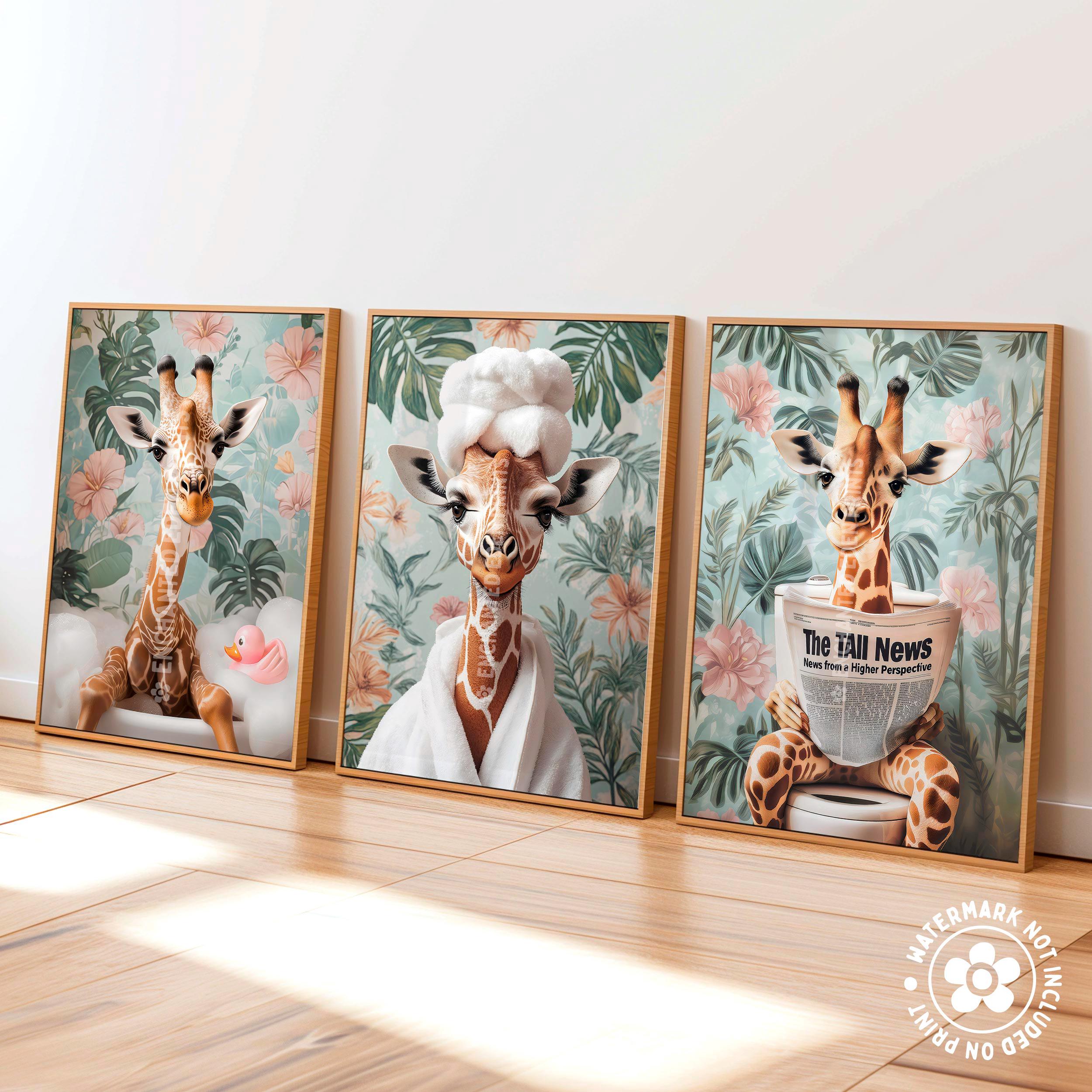 Giraffe on Toilet Bathroom Print: Funny Animal Wall Art - Etsy