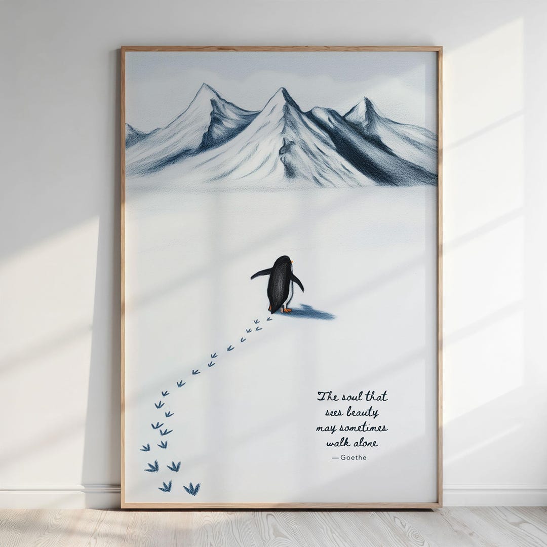 The Lone Penguin Mountain Art Print | Nihilist Penguin Poster