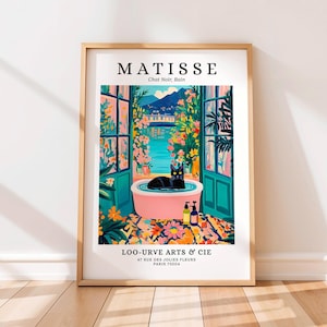Schwarze Katze in der Badewanne Poster, Matisse Druck, Lustige Badezimmer Wandkunst, Dopamin Dekor, Mid Century Modern Kunst, Henri Matisse Stil, Katzen Geschenk