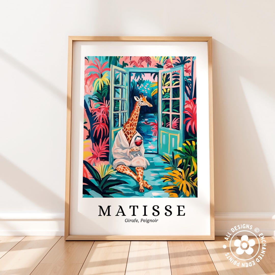 Giraffe Wearing Robe Art Print: Henri Matisse Style Funny Bathroom Wall ...