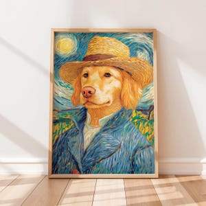 Van Gogh Altered Art Painting, Golden Retriever Print, Funny Poster, Van Gogh Self Portrait, Eclectic Wall Art, Vintage Poster, Prank Gift