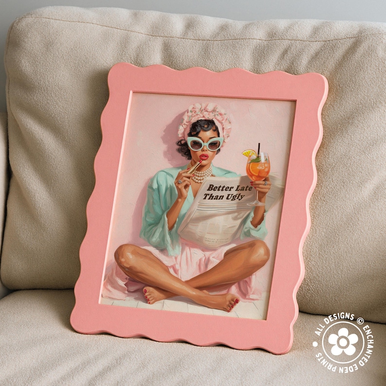 Trendy Retro Coquette Print: 1950s Better Late Than Ugly Newspaper Quote Poster – Black Girl Wall Art image 4