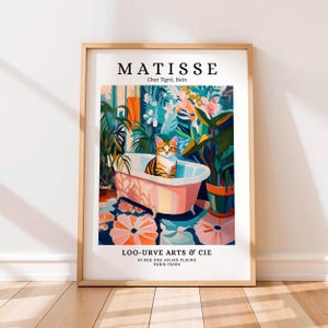 Tabby Cat On A Toilet, Henry Matisse Print, Pink Dopamine