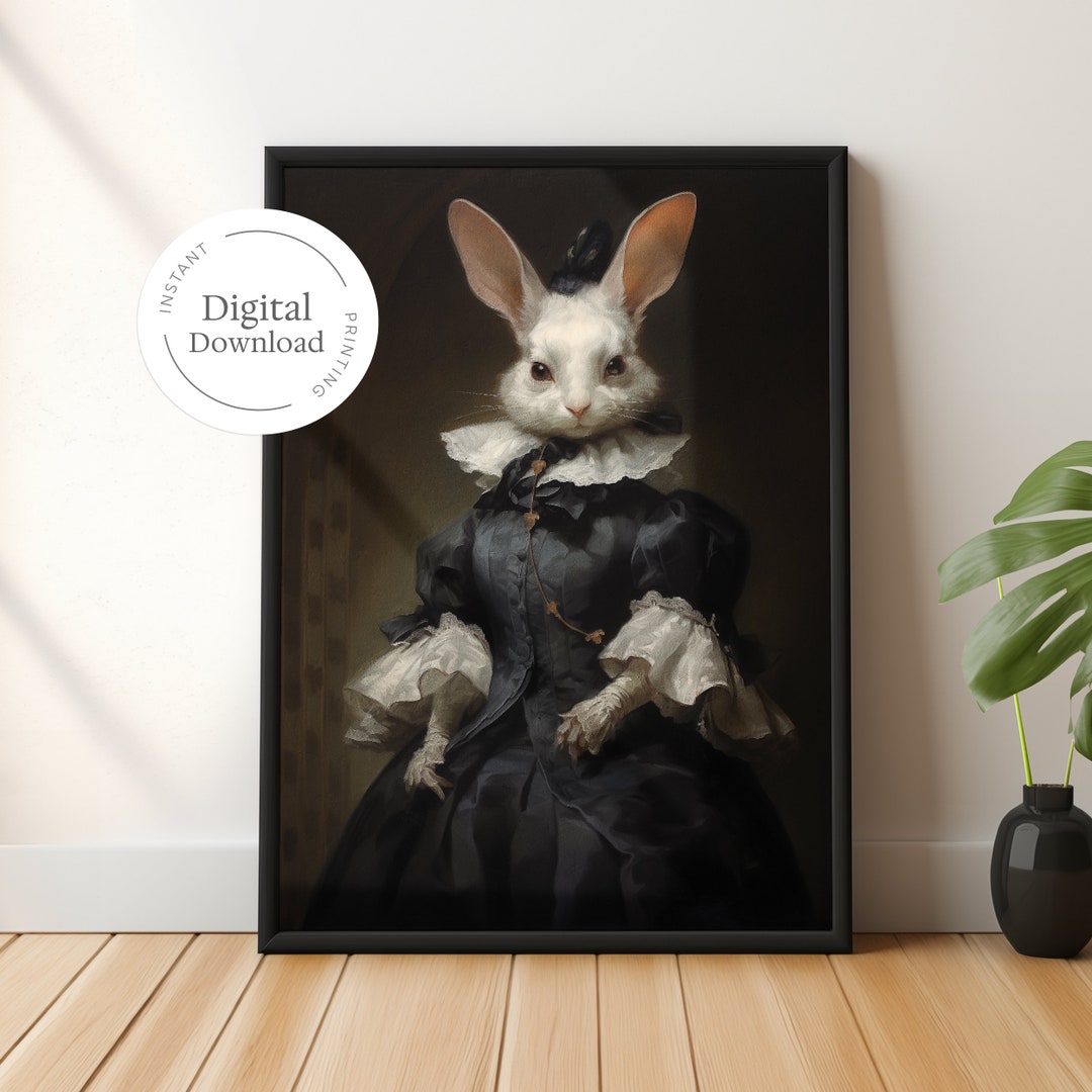 Gothic Rabbit in Victorian Outfit, Vintage Poster, Oil Painting, Animal ...