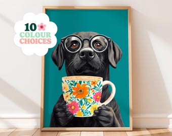 Black Labrador Coffee Print: Funny Dog Art, Kitchen Decor