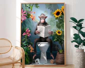 Funny Monkey Toilet Print: Humorous Bathroom Wall Art